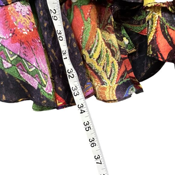 Chicos Silk Skirt Size Large Black Floral Patchwork Pull On Asymmetric Boho Chic - Picture 7 of 10